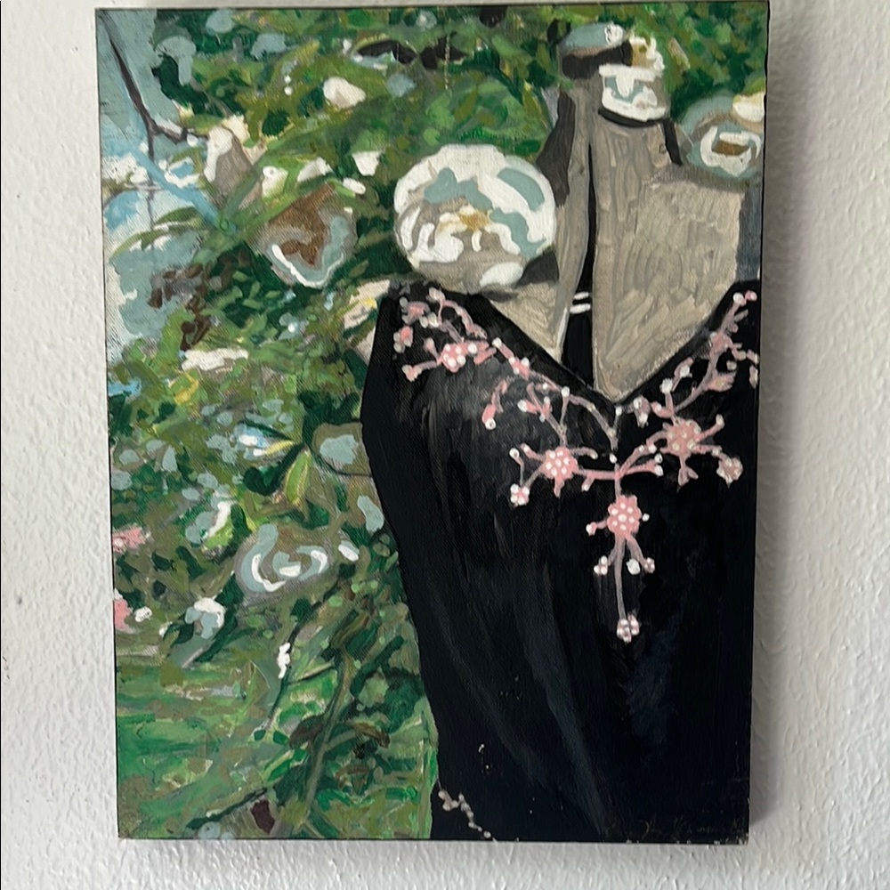White roses black dress original art 12 x 15 ready to hang signed painting